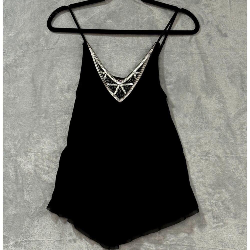 Y2K Candie's Black Sequin Beaded Cami Top Fairy Grunge Indie Sleaze Date Night S